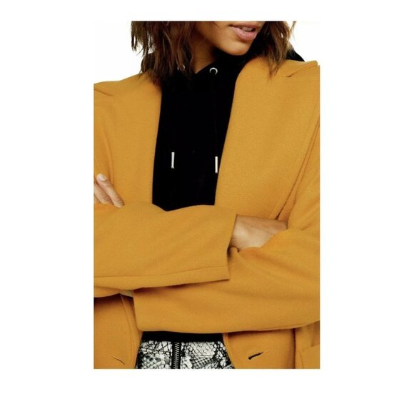 TOPSHOP Carly OverSized Mustard Coat With Oversized Pockets Size 8 - Picture 5 of 12